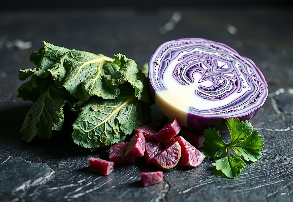 Dunkles Blattgemüse und Kohl